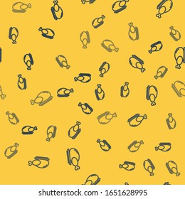 Blue line Roasted turkey or chicken icon isolated seamless pattern on yellow background.  Vector Illustration