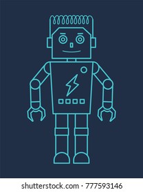 Blue Line Robot with Claw Hand Illustration