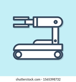Blue line Robot icon isolated on blue background.  Vector Illustration
