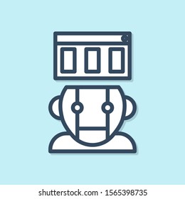 Blue line Robot icon isolated on blue background.  Vector Illustration