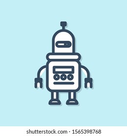 Blue line Robot icon isolated on blue background.  Vector Illustration