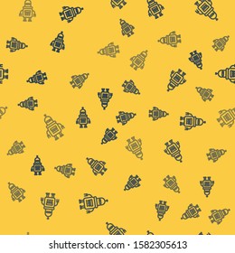 Blue line Robot icon isolated seamless pattern on yellow background.  Vector Illustration