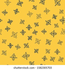 Blue line Robot icon isolated seamless pattern on yellow background.  Vector Illustration