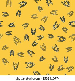 Blue line Robot icon isolated seamless pattern on yellow background.  Vector Illustration