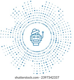 Blue line Robot icon isolated on white background. Artificial intelligence, machine learning, cloud computing. Abstract circle random dots. Vector