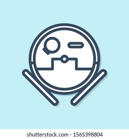 Blue line Robot vacuum cleaner icon isolated on blue background. Home smart appliance for automatic vacuuming, digital device for house cleaning.  Vector Illustration