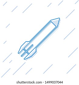 Blue line Rocket icon isolated on white background.  Vector Illustration