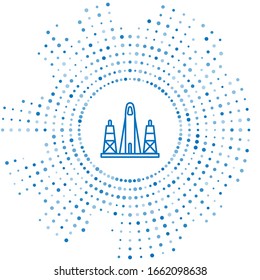 Blue line Rocket launch from the spaceport icon isolated on white background. Launch rocket in space. Abstract circle random dots. Vector Illustration