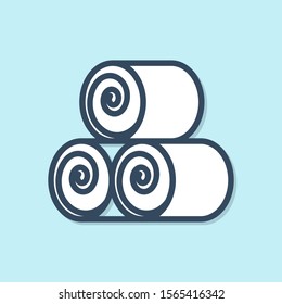 Blue line Roll of hay icon isolated on blue background.  Vector Illustration