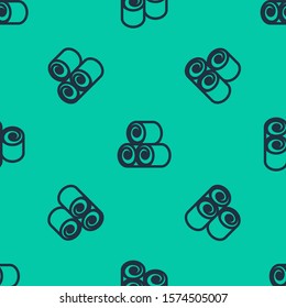 Blue line Roll of hay icon isolated seamless pattern on green background.  Vector Illustration