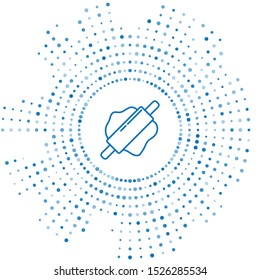 Blue line Rolling pin icon isolated on white background. Abstract circle random dots. Vector Illustration