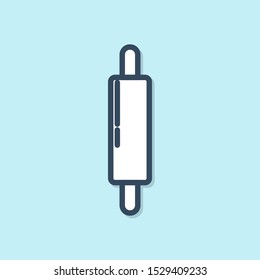 Blue line Rolling pin icon isolated on blue background.  Vector Illustration