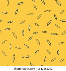 Blue line Rolling pin icon isolated seamless pattern on yellow background.  Vector Illustration