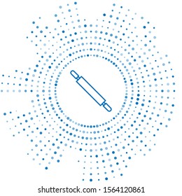 Blue line Rolling pin icon isolated on white background. Abstract circle random dots. Vector Illustration