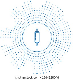 Blue line Rolling pin icon isolated on white background. Abstract circle random dots. Vector Illustration
