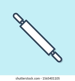 Blue line Rolling pin icon isolated on blue background.  Vector Illustration