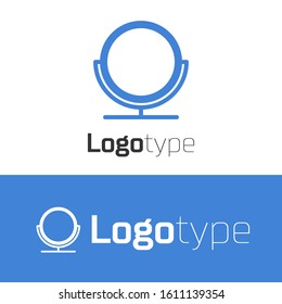 Blue line Round makeup mirror icon isolated on white background. Logo design template element. Vector Illustration