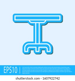 Blue line Round table icon isolated on grey background.  Vector Illustration