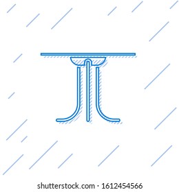 Blue line Round table icon isolated on white background.  Vector Illustration