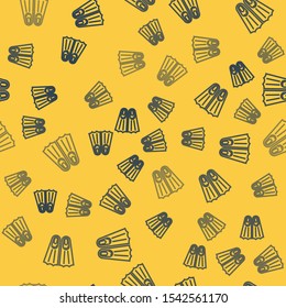 Blue line Rubber flippers for swimming icon isolated seamless pattern on yellow background. Diving equipment. Extreme sport. Sport equipment.  Vector Illustration