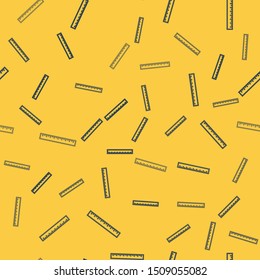 Blue line Ruler icon isolated seamless pattern on yellow background. Straightedge symbol.  Vector Illustration