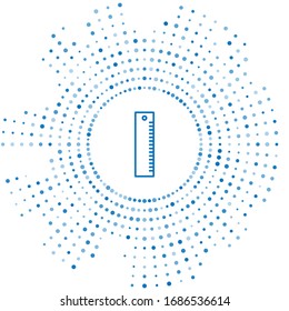 Blue line Ruler icon isolated on white background. Straightedge symbol. Abstract circle random dots. Vector Illustration