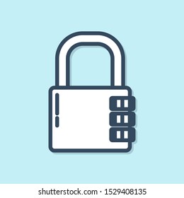 Blue line Safe combination lock icon isolated on blue background. Combination padlock. Security, safety, protection, password, privacy.  Vector Illustration