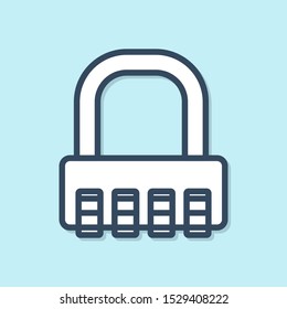 Blue line Safe combination lock icon isolated on blue background. Combination padlock. Security, safety, protection, password, privacy.  Vector Illustration