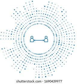 Blue line Safe distance icon isolated on white background. Viruses and people keeping distance for infection risk. Abstract circle random dots. Vector Illustration