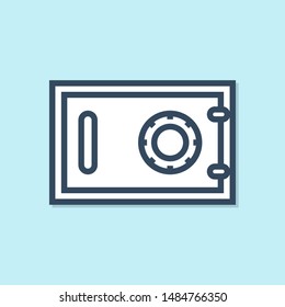 Blue line Safe icon isolated on blue background. The door safe a bank vault with a combination lock. Reliable Data Protection.   Vector Illustration