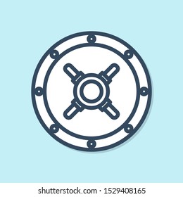 Blue line Safe icon isolated on blue background. The door safe a bank vault with a combination lock. Reliable Data Protection.  Vector Illustration
