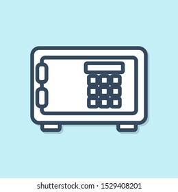 Blue line Safe icon isolated on blue background. The door safe a bank vault with a combination lock. Reliable Data Protection.  Vector Illustration