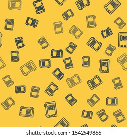 Blue line Safe icon isolated seamless pattern on yellow background. The door safe a bank vault with a combination lock. Reliable Data Protection.  Vector Illustration