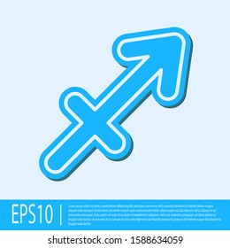 Blue line Sagittarius zodiac sign icon isolated on grey background. Astrological horoscope collection.  Vector Illustration