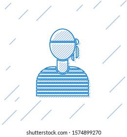 Blue line Sailor captain icon isolated on white background.  Vector Illustration