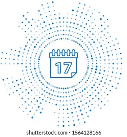 Blue line Saint Patrick's day with calendar icon isolated on white background. Date 17 March. Abstract circle random dots. Vector Illustration