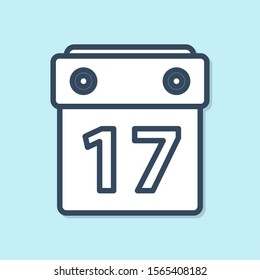 Blue line Saint Patrick's day with calendar icon isolated on blue background. Date 17 March.  Vector Illustration