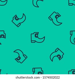 Blue line Saint Patricks day irish tradition leprechaun boots icon isolated seamless pattern on green background.  Vector Illustration