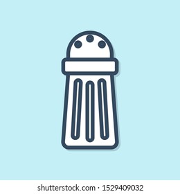 Blue line Salt icon isolated on blue background. Cooking spices.  Vector Illustration