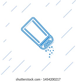 Blue line Salt and pepper icon isolated on white background. Cooking spices.  Vector Illustration