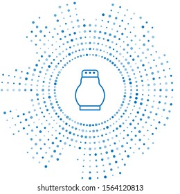 Blue line Salt and pepper icon isolated on white background. Cooking spices. Abstract circle random dots. Vector Illustration