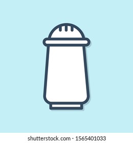 Blue line Salt and pepper icon isolated on blue background. Cooking spices.  Vector Illustration