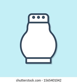 Blue line Salt and pepper icon isolated on blue background. Cooking spices.  Vector Illustration