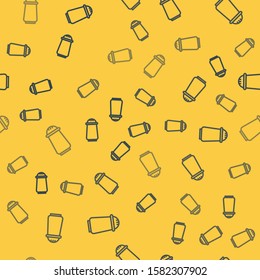 Blue line Salt and pepper icon isolated seamless pattern on yellow background. Cooking spices.  Vector Illustration