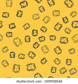 Blue line Sandwich icon isolated seamless pattern on yellow background. Hamburger icon. Burger food symbol. Cheeseburger sign. Street fast food menu.  Vector Illustration