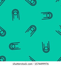Blue line Satellite icon isolated seamless pattern on green background.  Vector Illustration