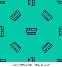 Blue line Sauna bucket icon isolated seamless pattern on green background.  Vector