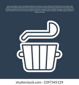Blue line Sauna bucket and ladle icon isolated on blue background.  Vector