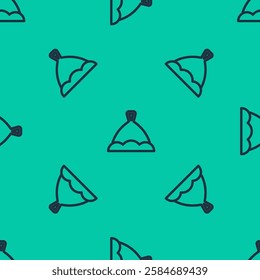 Blue line Sauna hat icon isolated seamless pattern on green background.  Vector