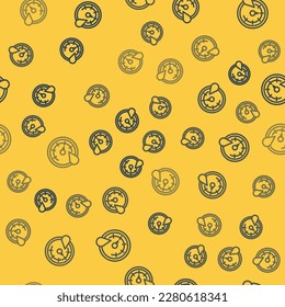 Blue line Sauna thermometer icon isolated seamless pattern on yellow background. Sauna and bath equipment.  Vector